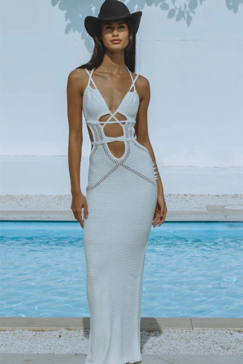 Megan Knitted Hollow Out Maxi-Length Dress