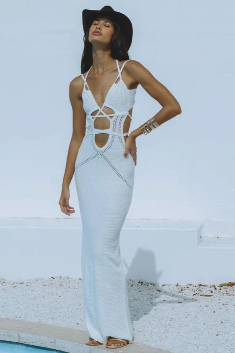 Megan Knitted Hollow Out Maxi-Length Dress