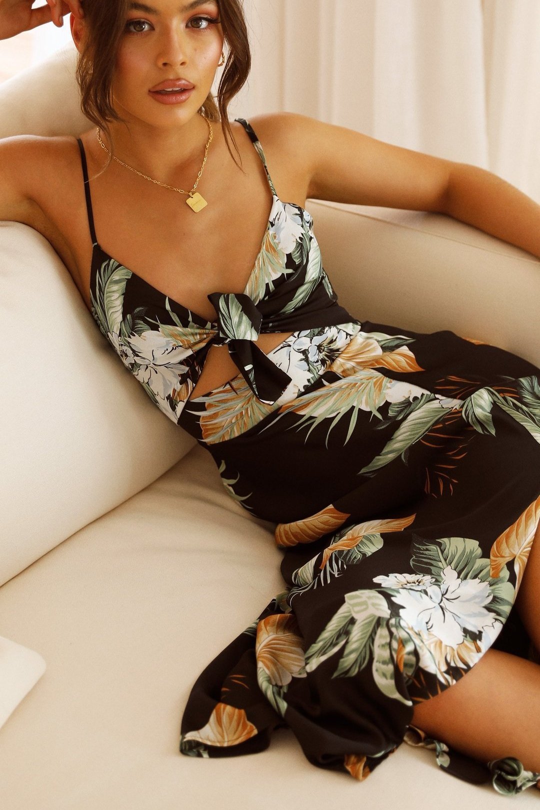Melinda Patterned Knotted Maxi Slip Dress