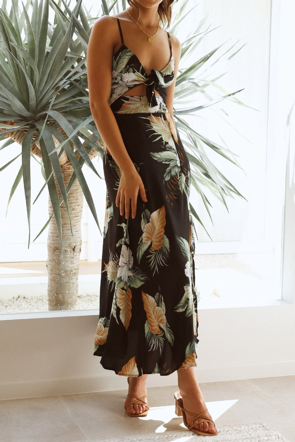 Melinda Patterned Knotted Maxi Slip Dress