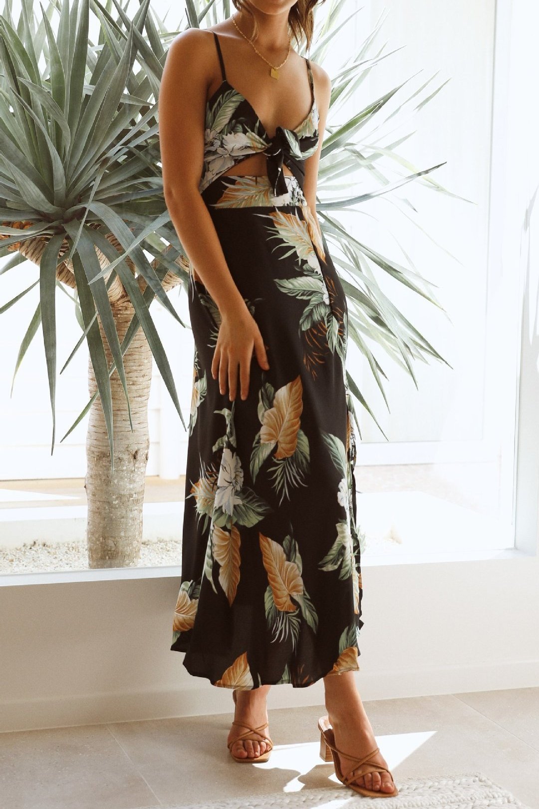 Melinda Patterned Knotted Maxi Slip Dress