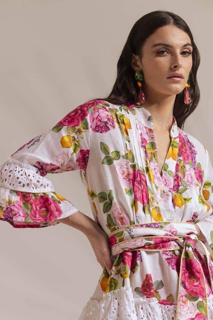 Melissa Patterned Lace Trim Ruffled Mini-Length Dress