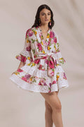 Melissa Patterned Lace Trim Ruffled Mini-Length Dress