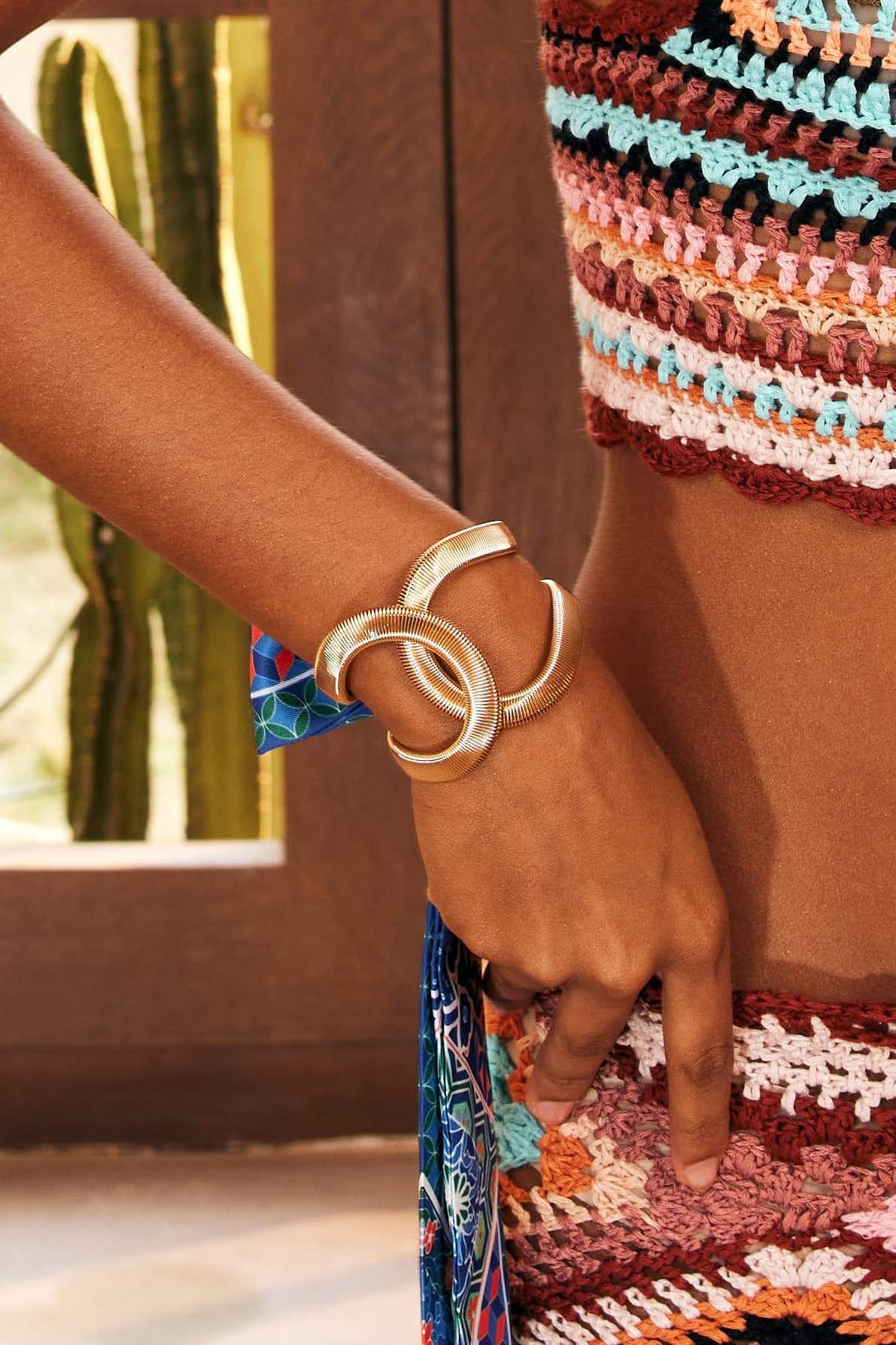 Statement Metallic Textured Geometric Bracelet