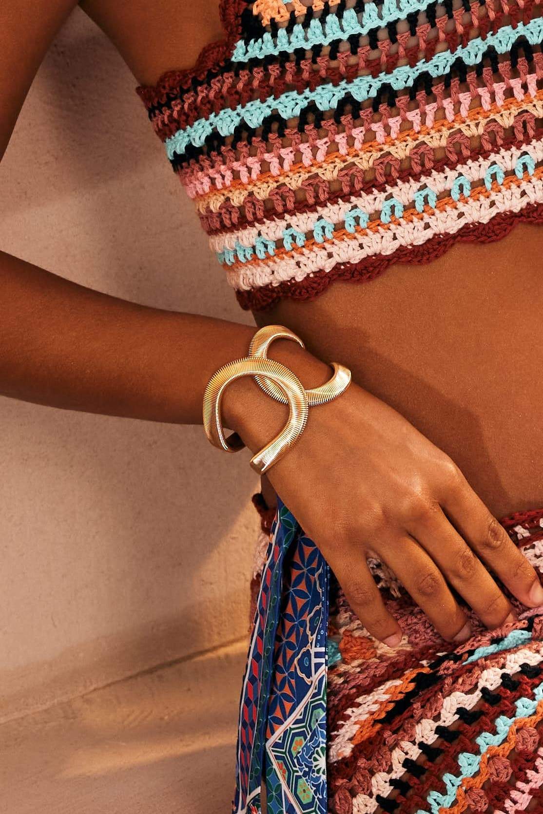 Statement Metallic Textured Geometric Bracelet