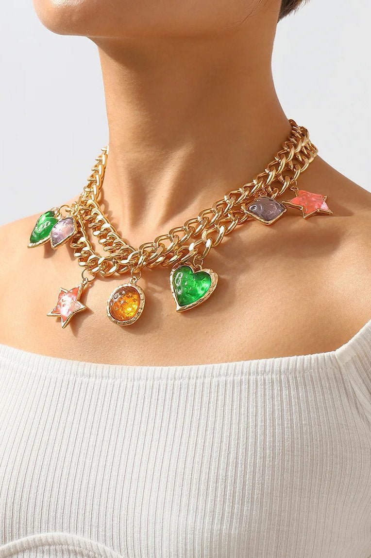 Metallic Retro Gem Pendant Necklace