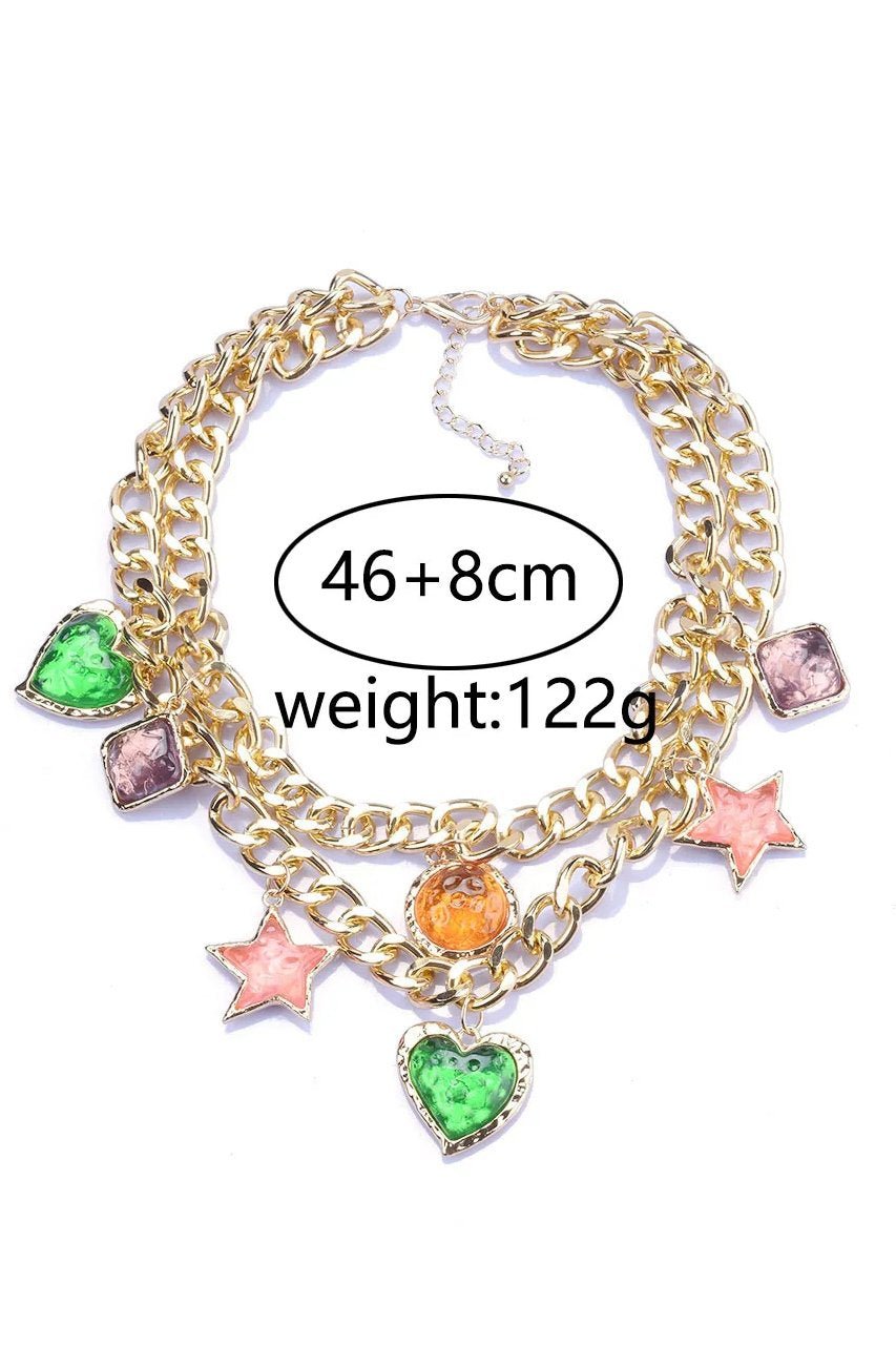 Metallic Retro Gem Pendant Necklace
