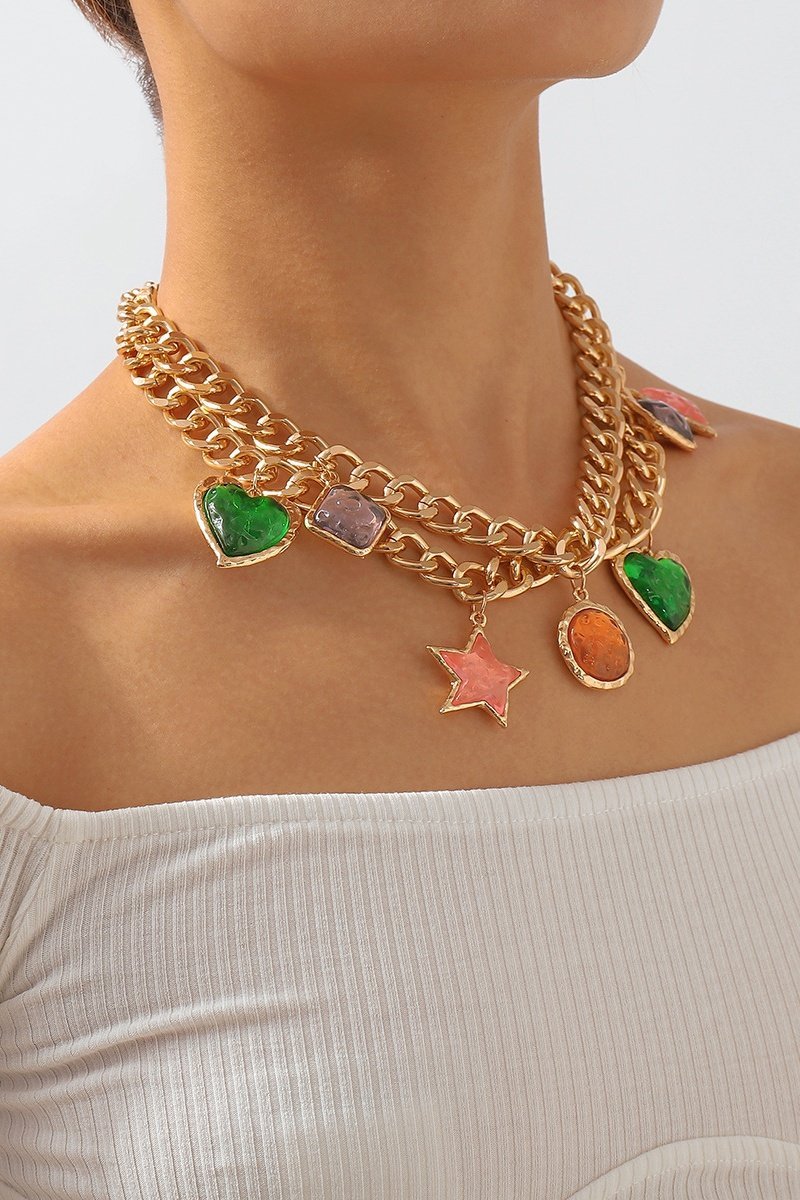 Metallic Retro Gem Pendant Necklace