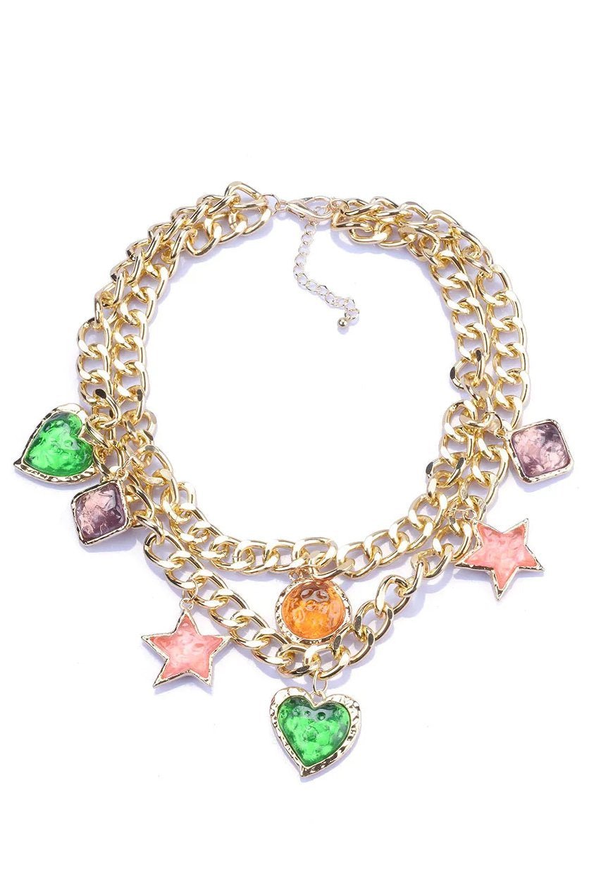 Metallic Retro Gem Pendant Necklace