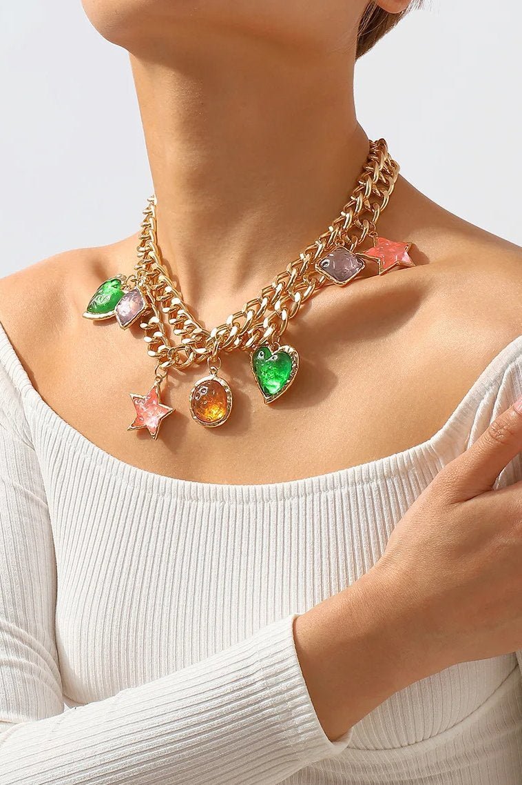 Metallic Retro Gem Pendant Necklace