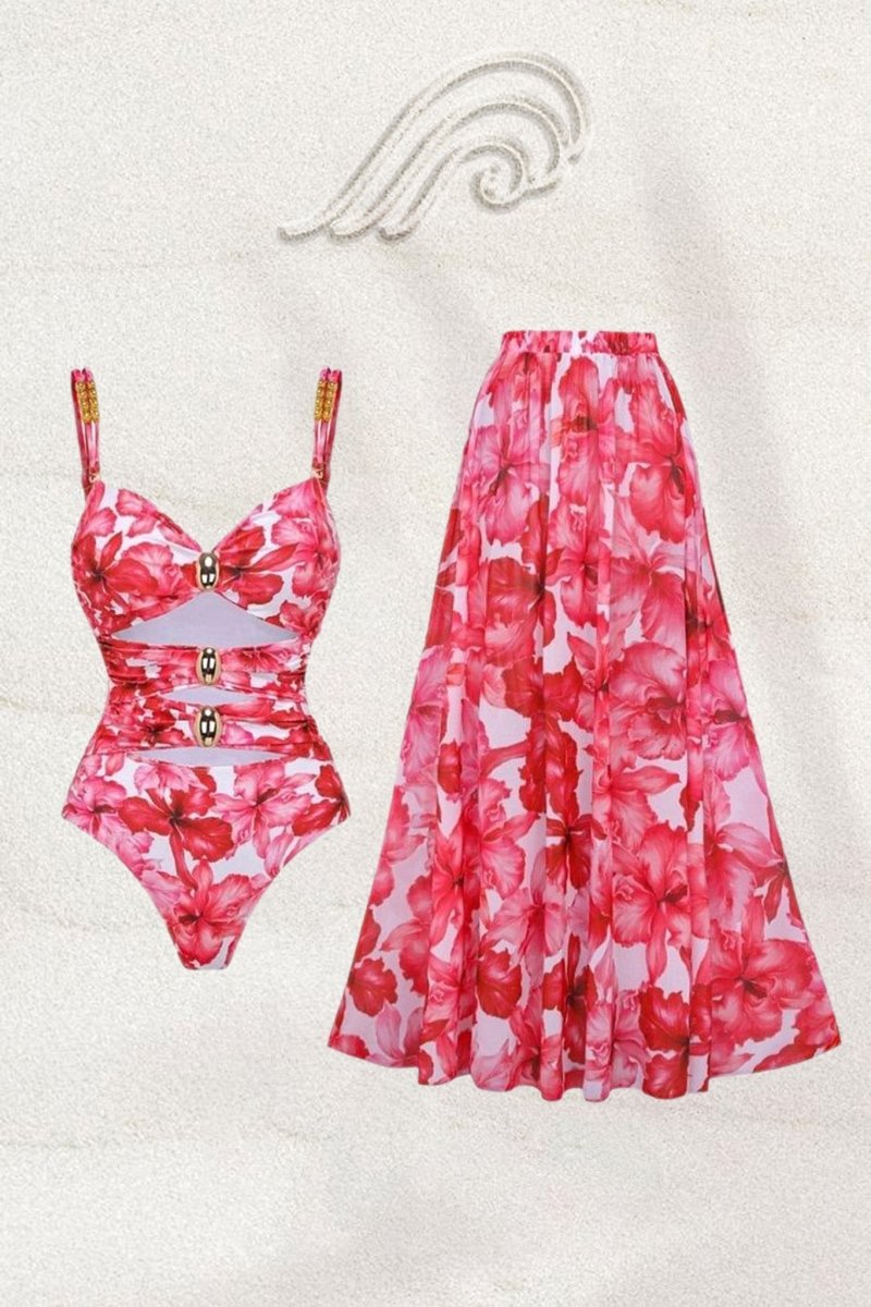 Modesty Patterned Cut-out Two-pieces Swim Set