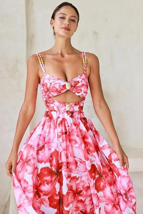Modesty Patterned Cut-out Two-pieces Swim Set