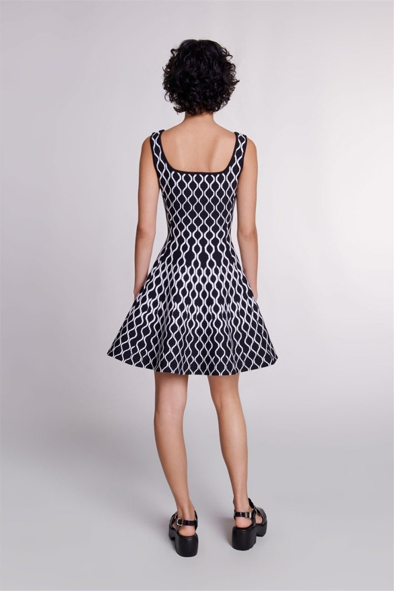 Modern Mona Abstract Print Square Neck Mini Knit Dress