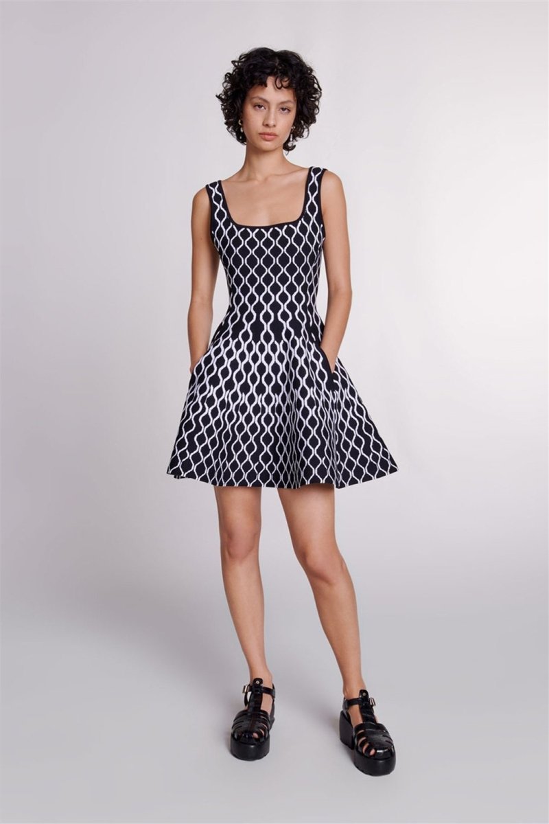 Modern Mona Abstract Print Square Neck Mini Knit Dress