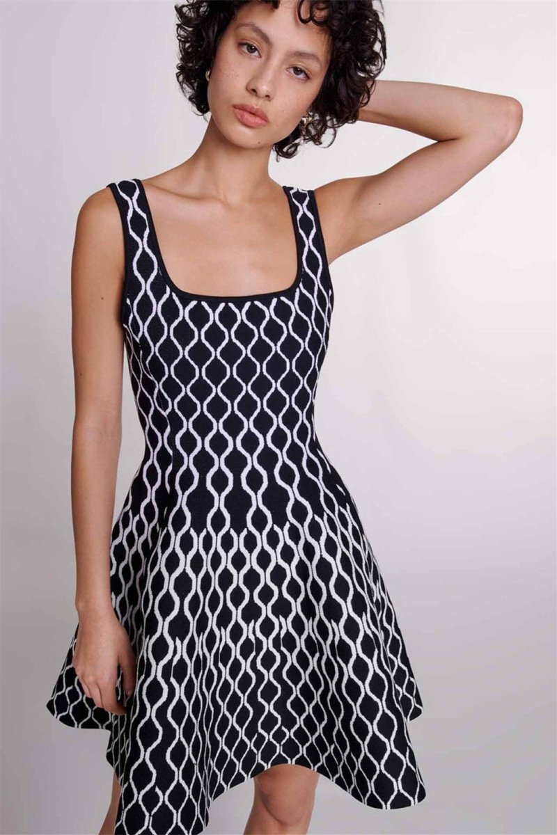 Modern Mona Abstract Print Square Neck Mini Knit Dress