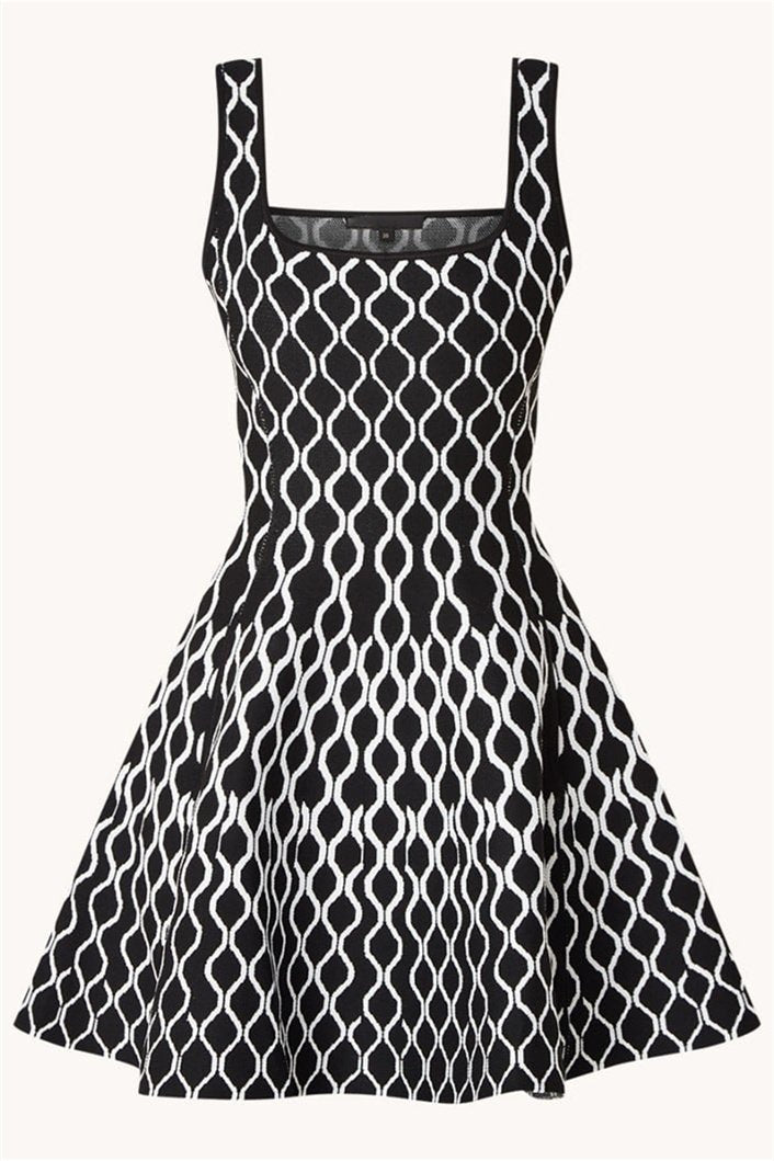 Modern Mona Abstract Print Square Neck Mini Knit Dress
