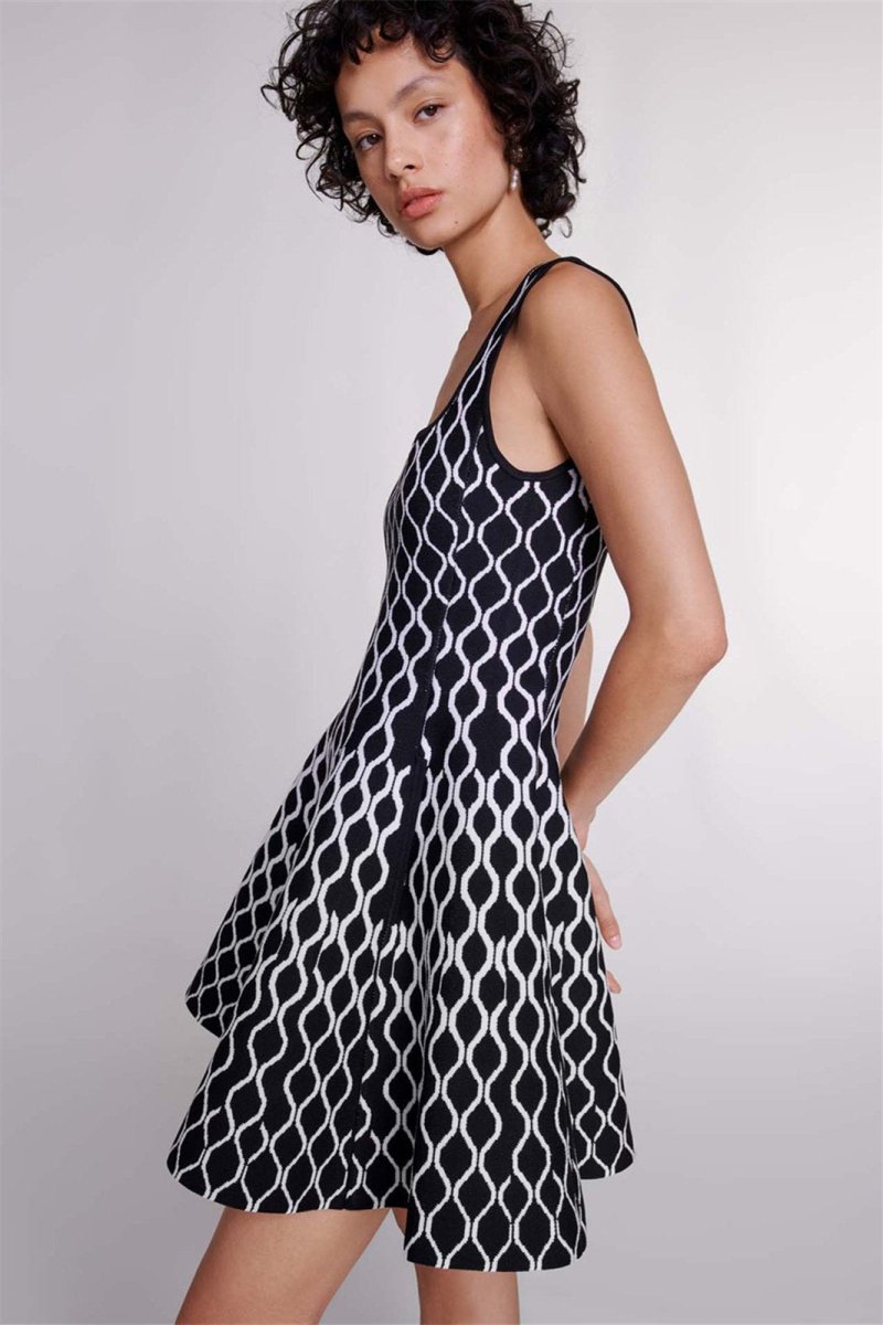 Modern Mona Abstract Print Square Neck Mini Knit Dress