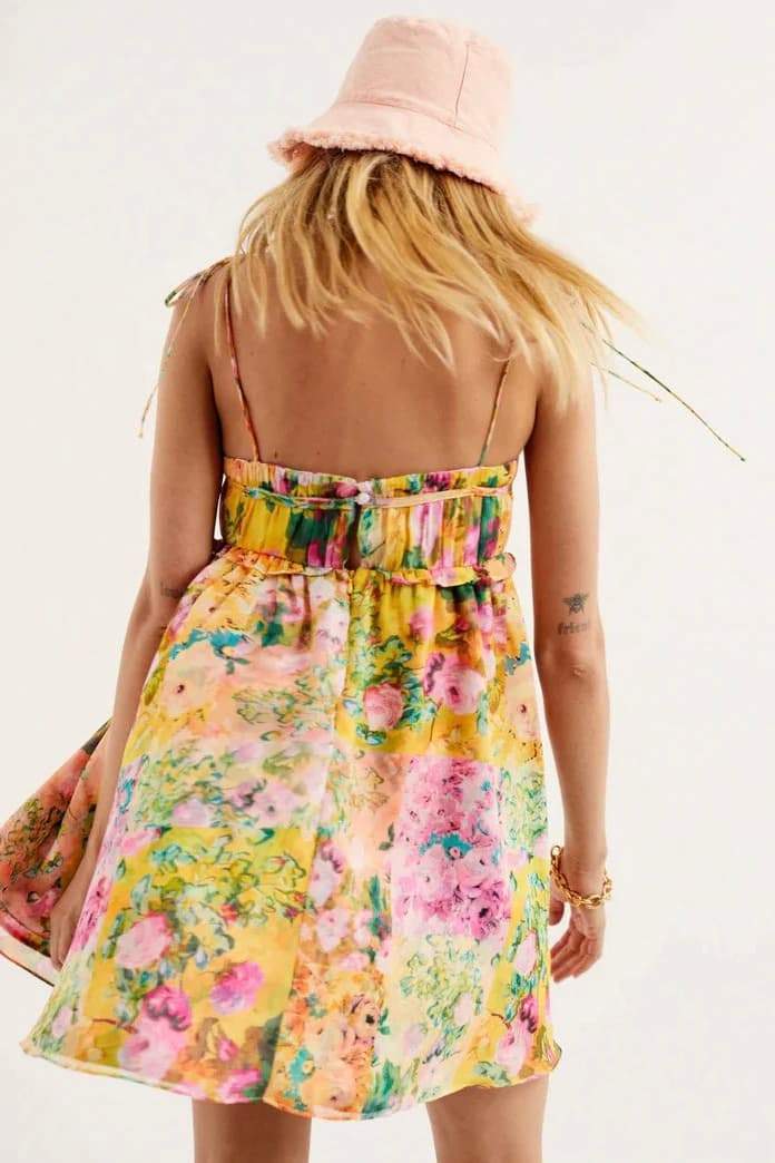 Mona Flower Patterned Chiffon Mini-Length Dress