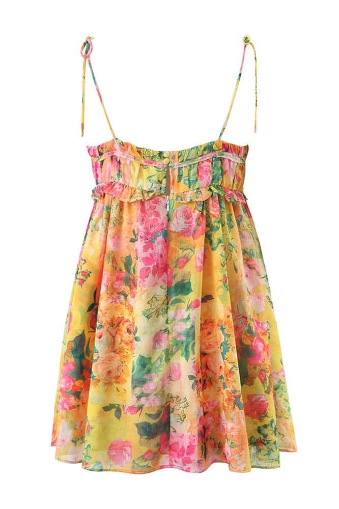Mona Flower Patterned Chiffon Mini-Length Dress