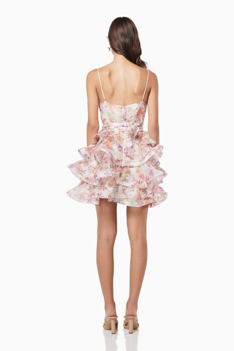 Monica Flower Patterned Ruffled Mini-Length Dress