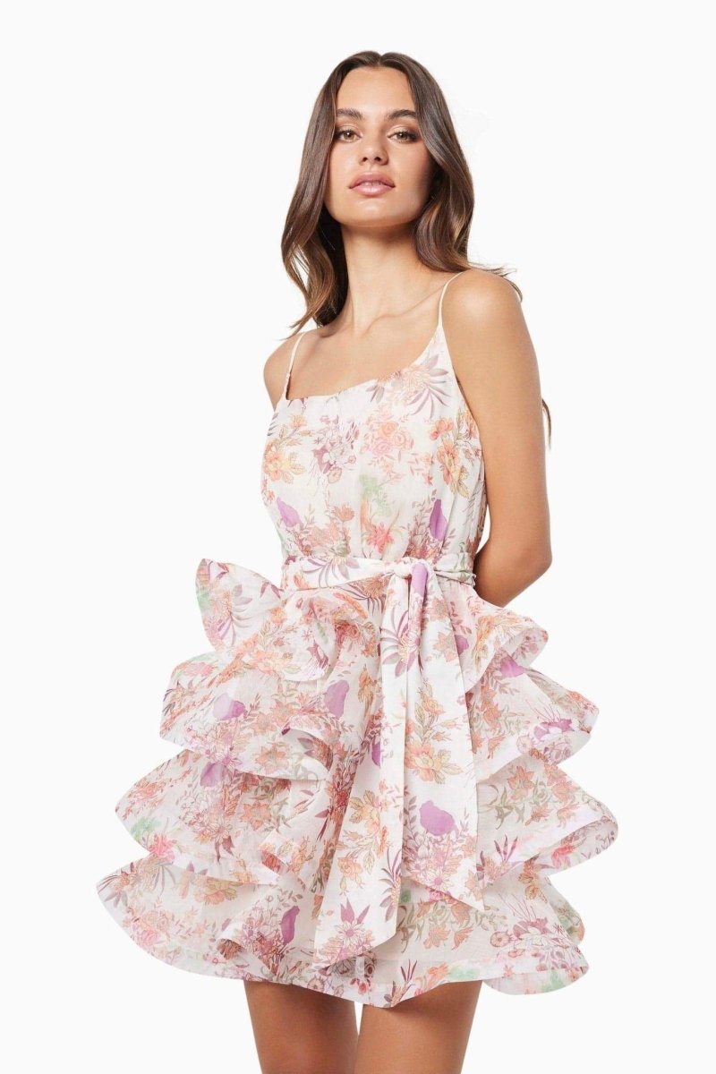 Monica Flower Patterned Ruffled Mini-Length Dress