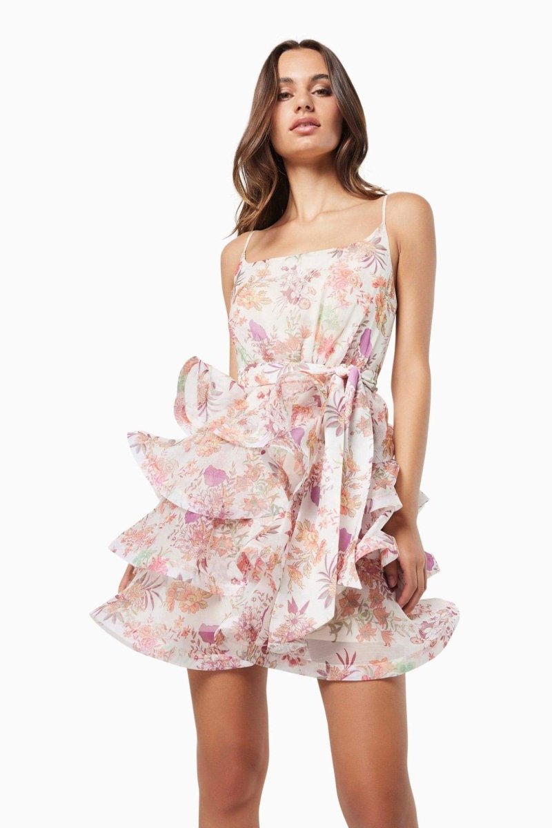 Monica Flower Patterned Ruffled Mini-Length Dress