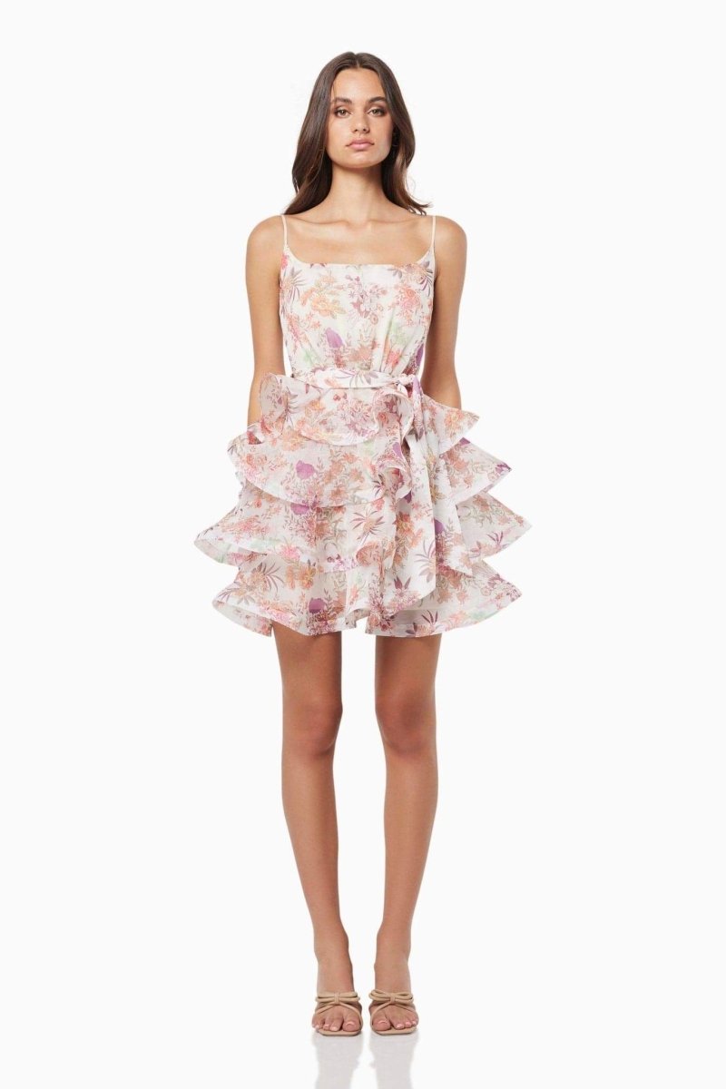Monica Flower Patterned Ruffled Mini-Length Dress