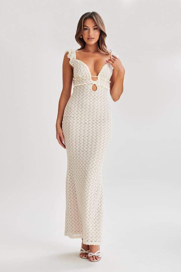 Muriel Ruffled Cut-out Knit Maxi-Length Dress