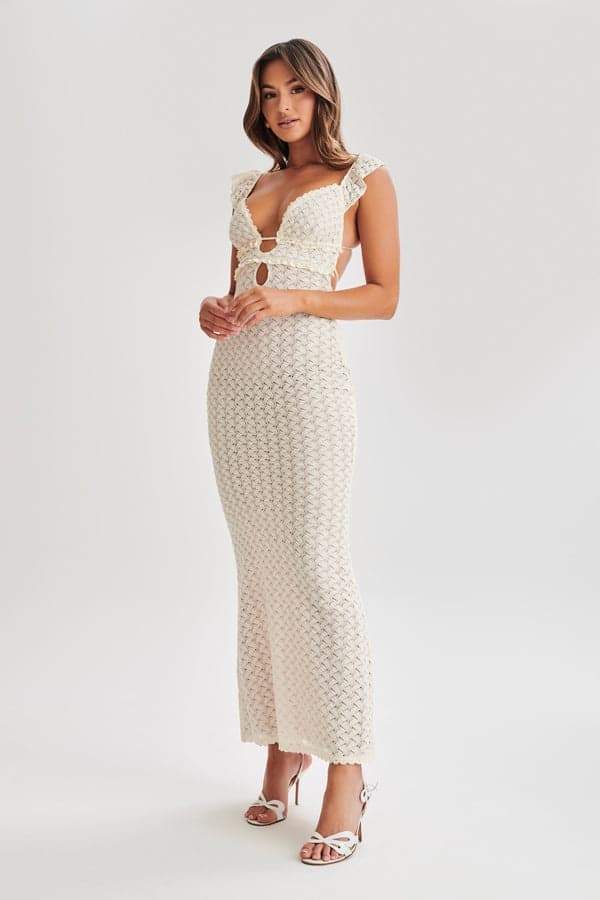 Muriel Ruffled Cut-out Knit Maxi-Length Dress