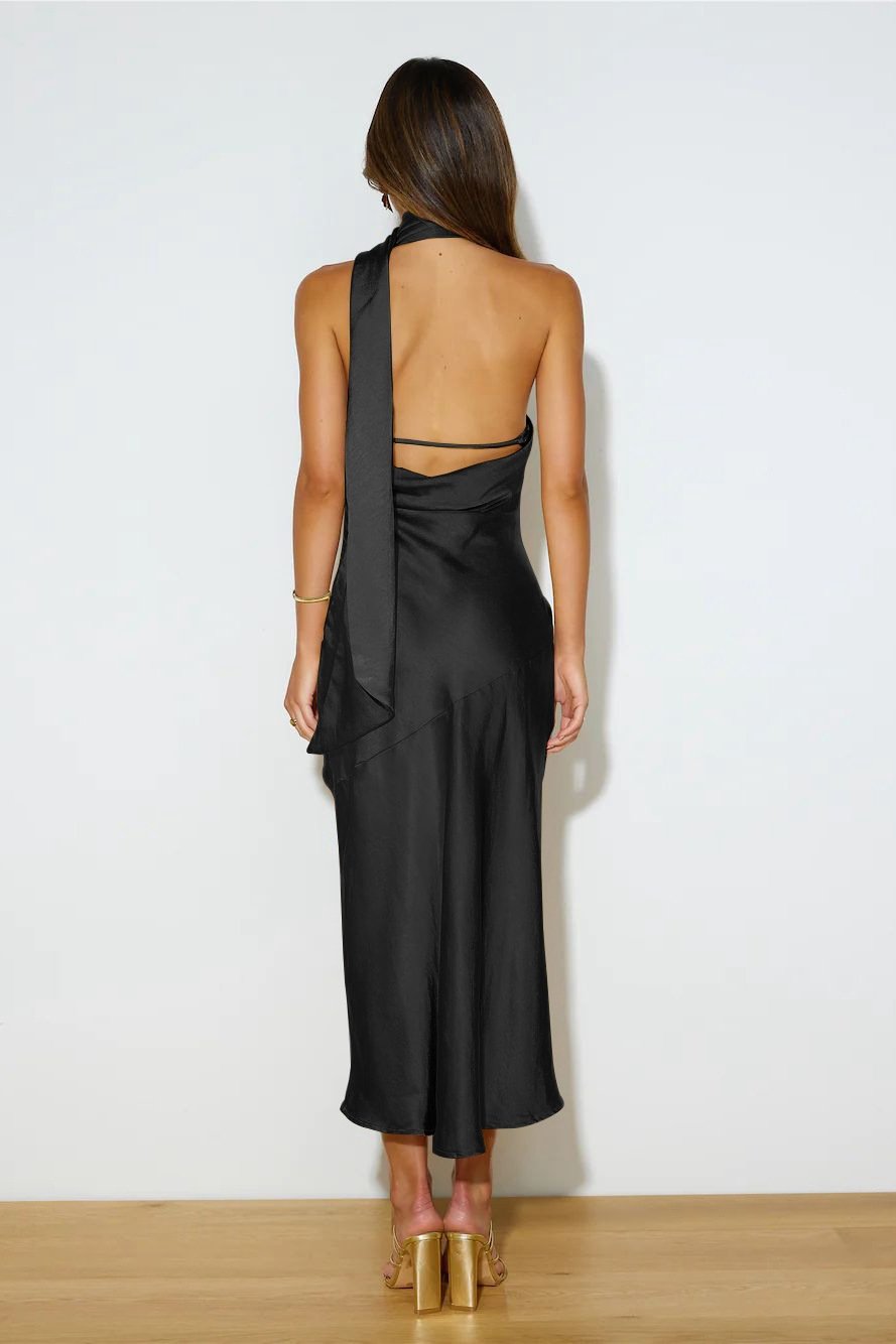 Nad Cowl Halterneck Satin Midi-Length Dress