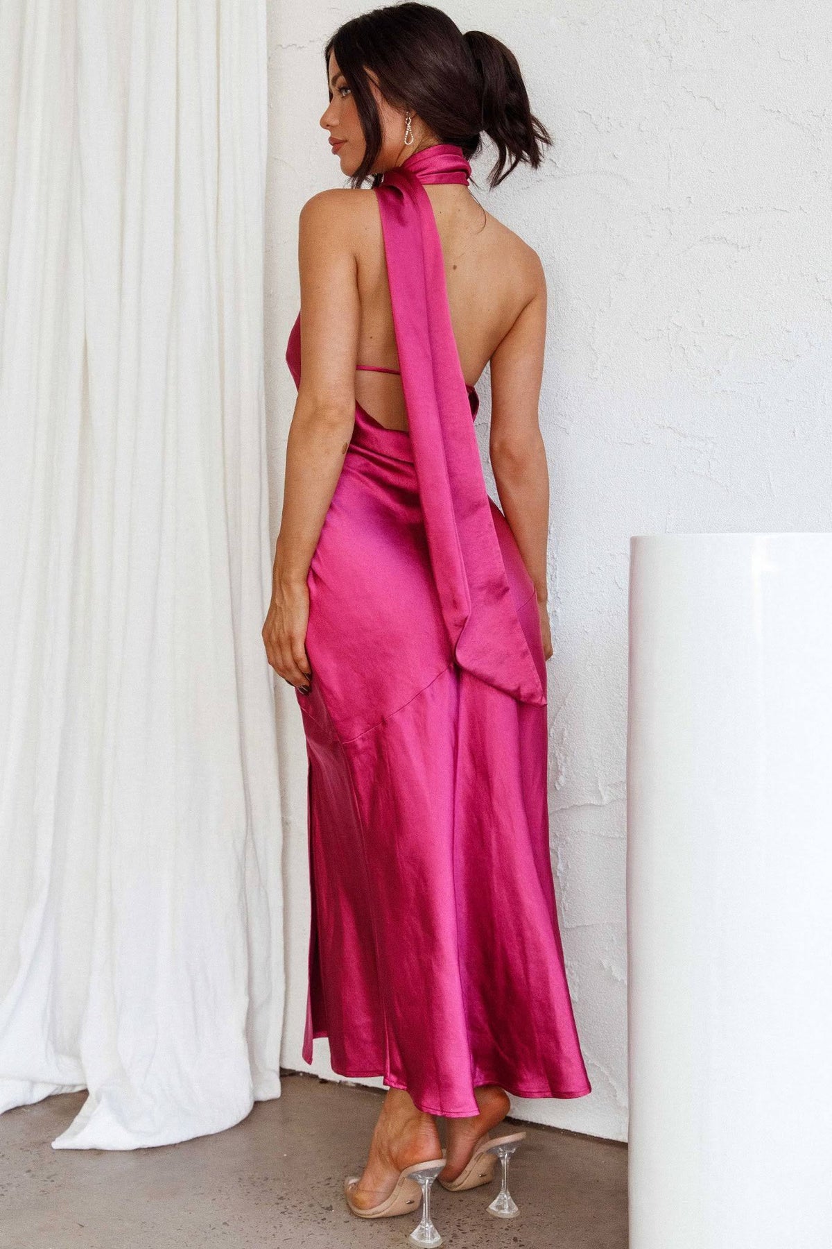 Nad Cowl Halterneck Satin Midi-Length Dress