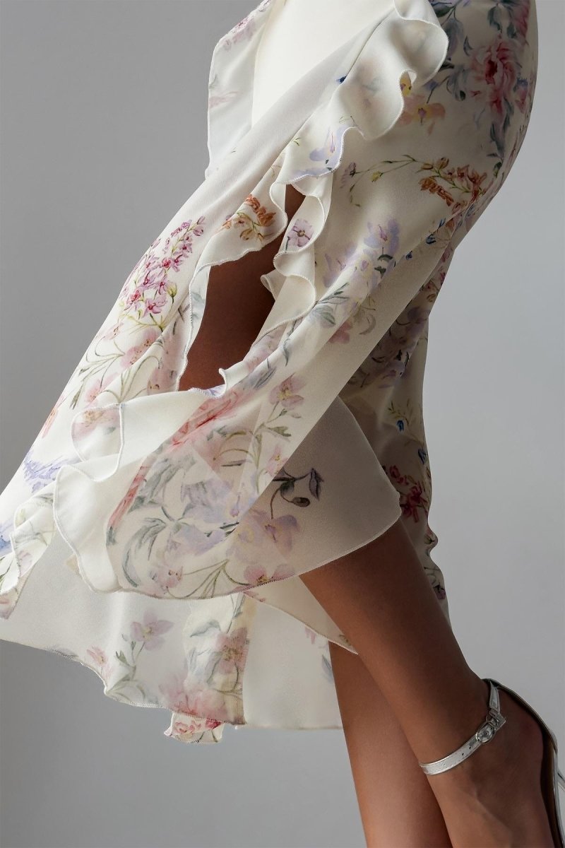 Naomi Flower Ruffled Trimmed Cami Slit Midi-Length Dress