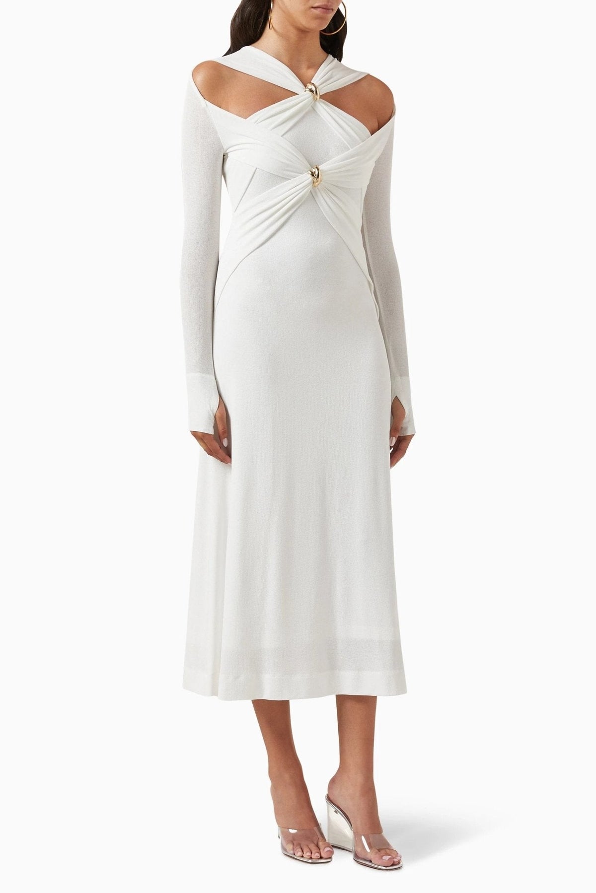 Modern Nita Cut-out Cross Bodice Midi Knit Dress