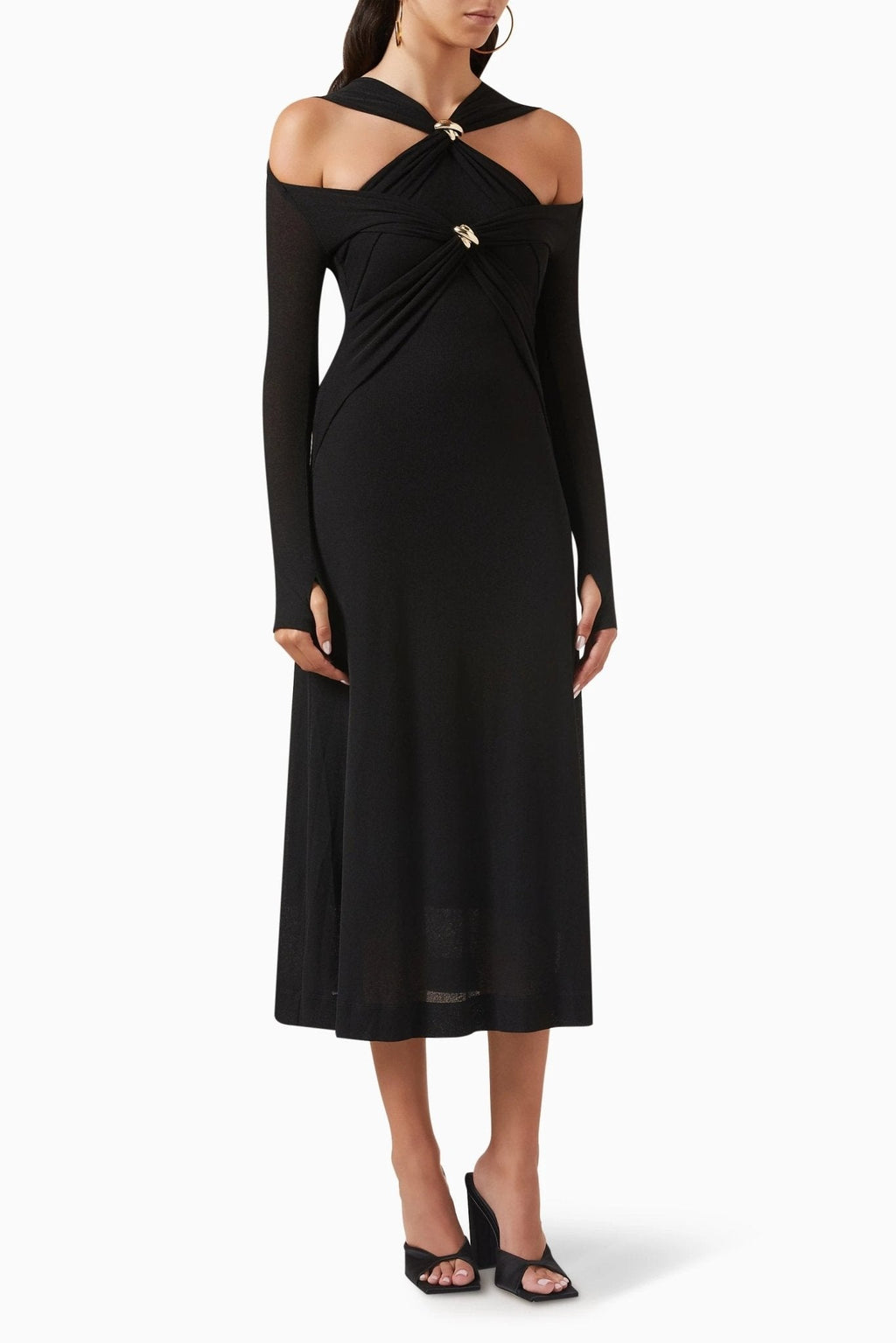 Modern Nita Cut-out Cross Bodice Midi Knit Dress