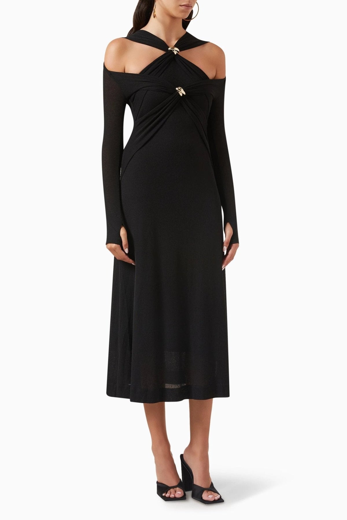 Modern Nita Cut-out Cross Bodice Midi Knit Dress