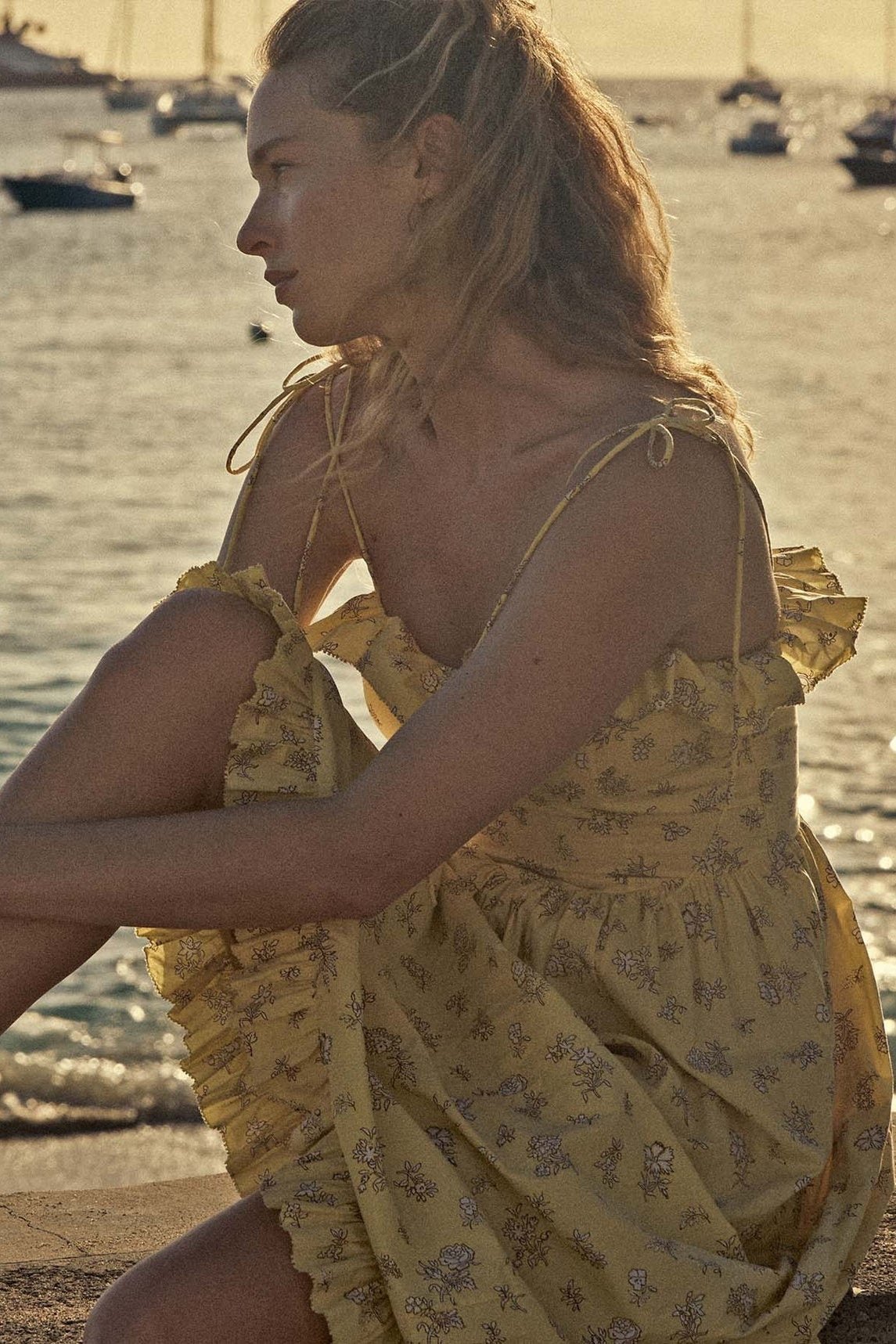 Novia Patterned Ruffled Trim Slip Midi-Length Dress