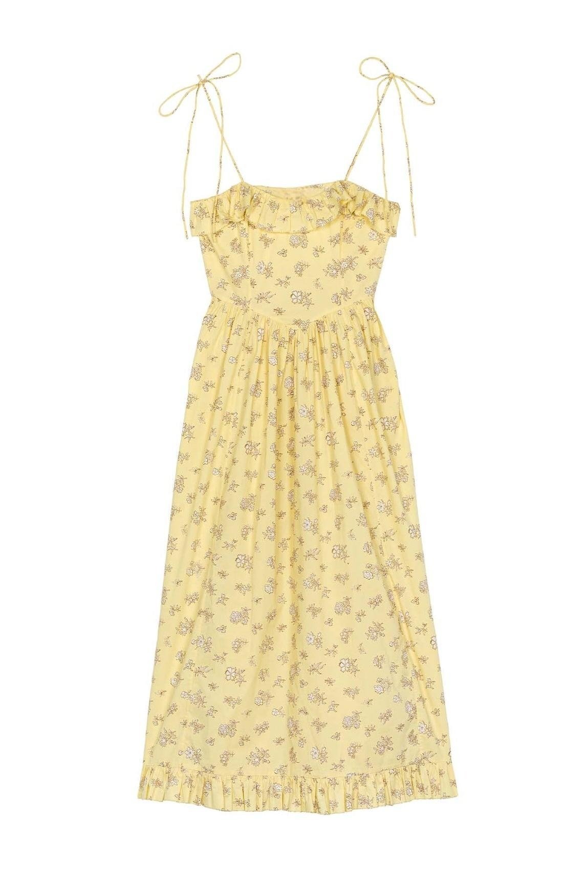 Novia Patterned Ruffled Trim Slip Midi-Length Dress