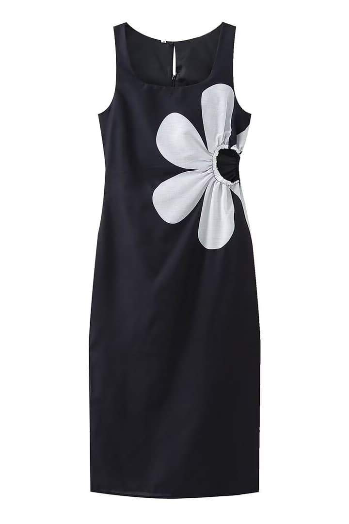 Ophelia Flower Patterned Cut-out Midi-Length Dress