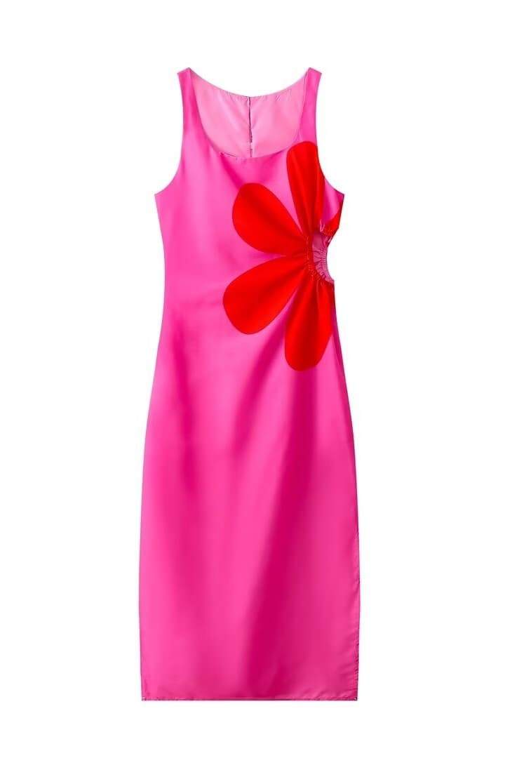 Ophelia Flower Patterned Cut-out Midi-Length Dress