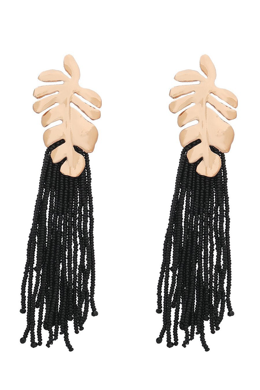 Statement Palm Frond Beads Tassel Earring