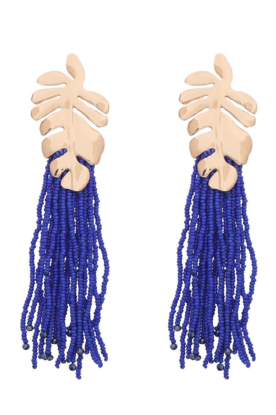 Statement Palm Frond Beads Tassel Earring