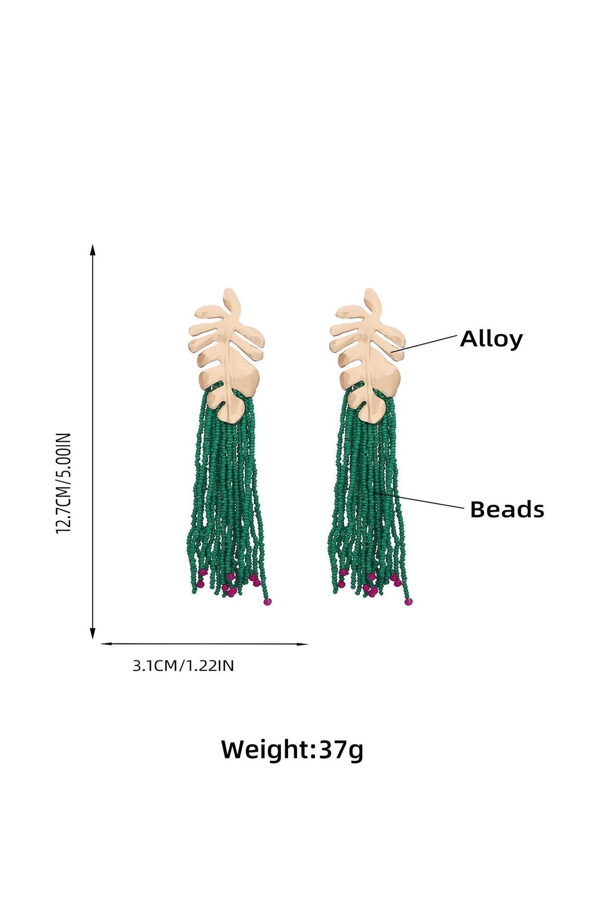 Statement Palm Frond Beads Tassel Earring
