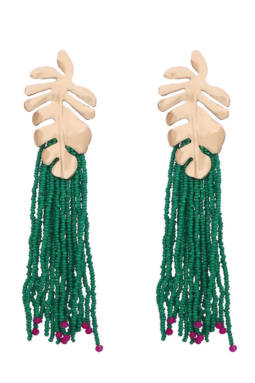 Statement Palm Frond Beads Tassel Earring