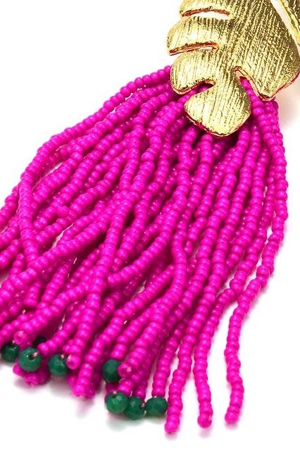 Statement Palm Frond Beads Tassel Earring