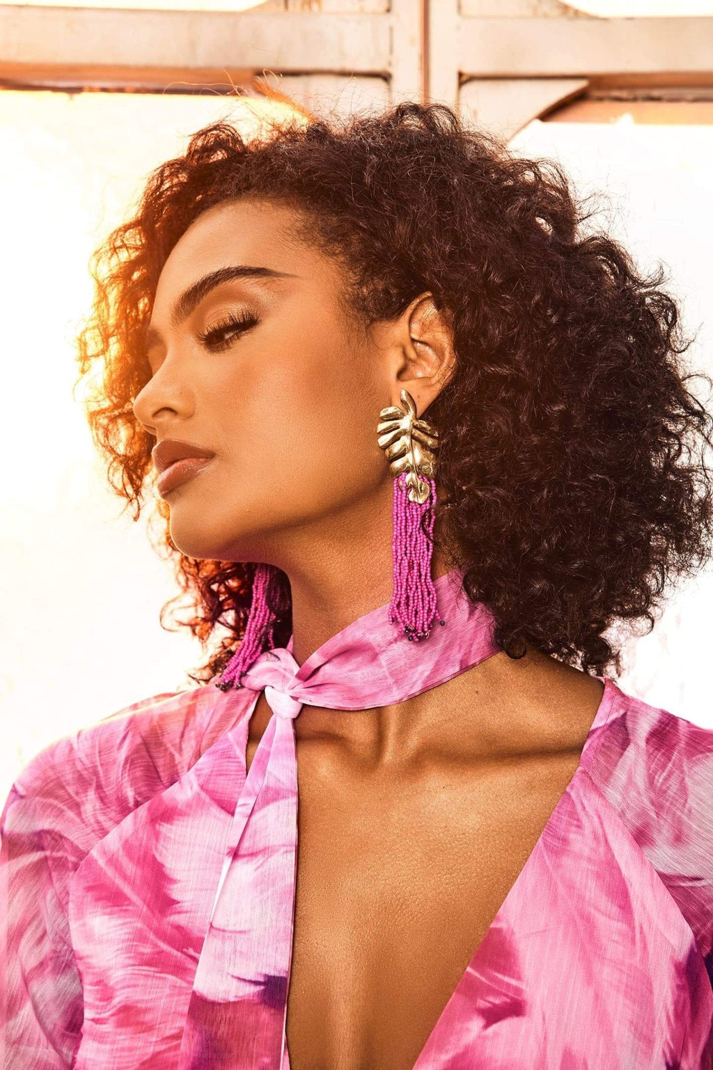 Statement Palm Frond Beads Tassel Earring