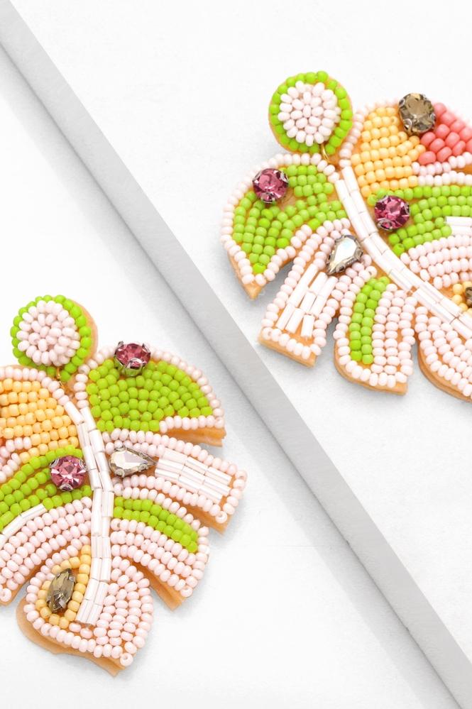 Statement Palm Leave Beaded Earrings