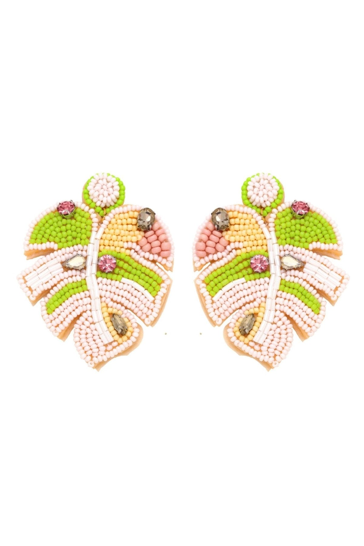 Statement Palm Leave Beaded Earrings