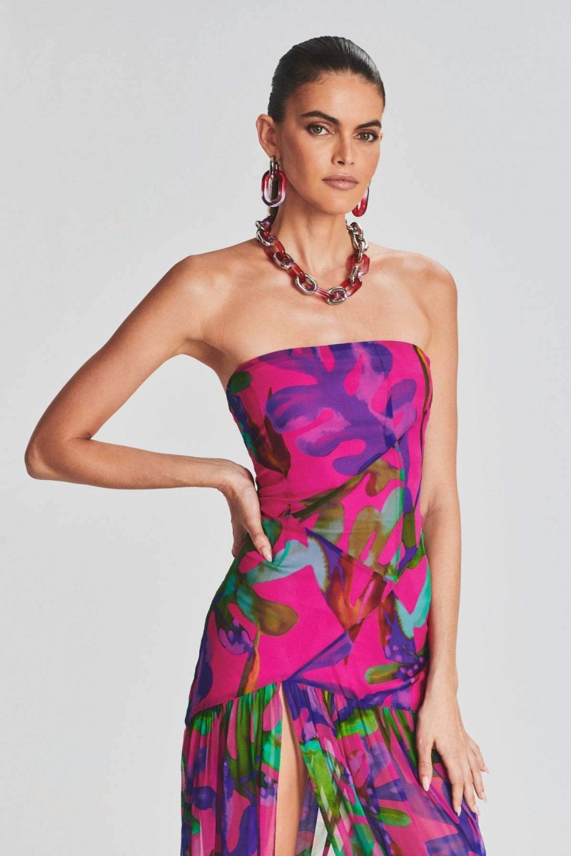 Pam Patterned Strapless Slit Maxi-Length Dress