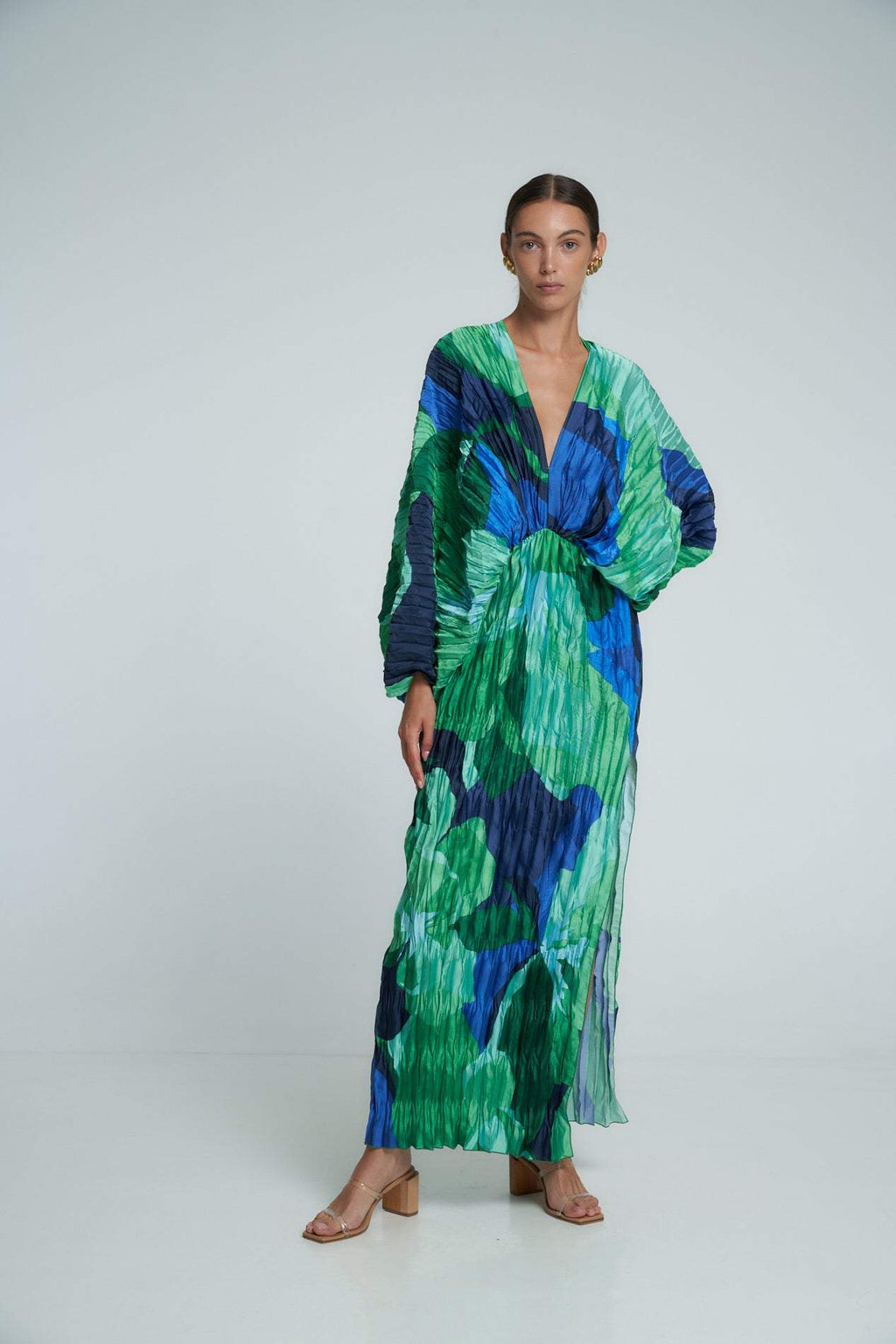 Pamela Patterned Pleated Maxi Kaften Dress