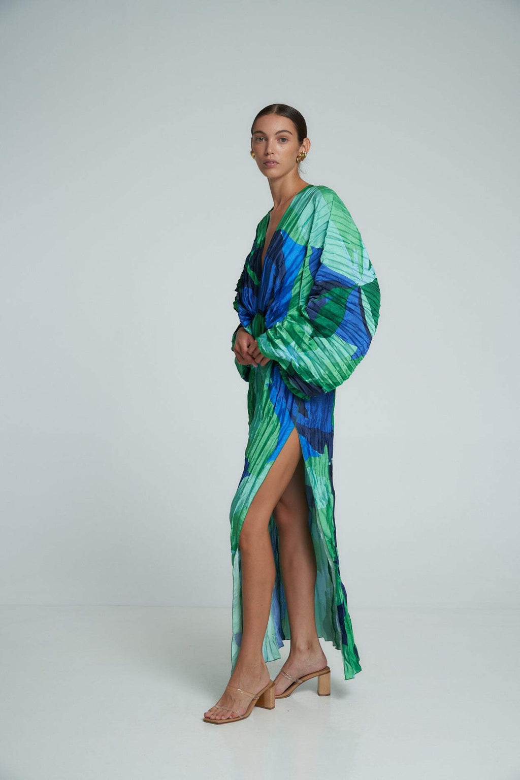 Pamela Patterned Pleated Maxi Kaften Dress